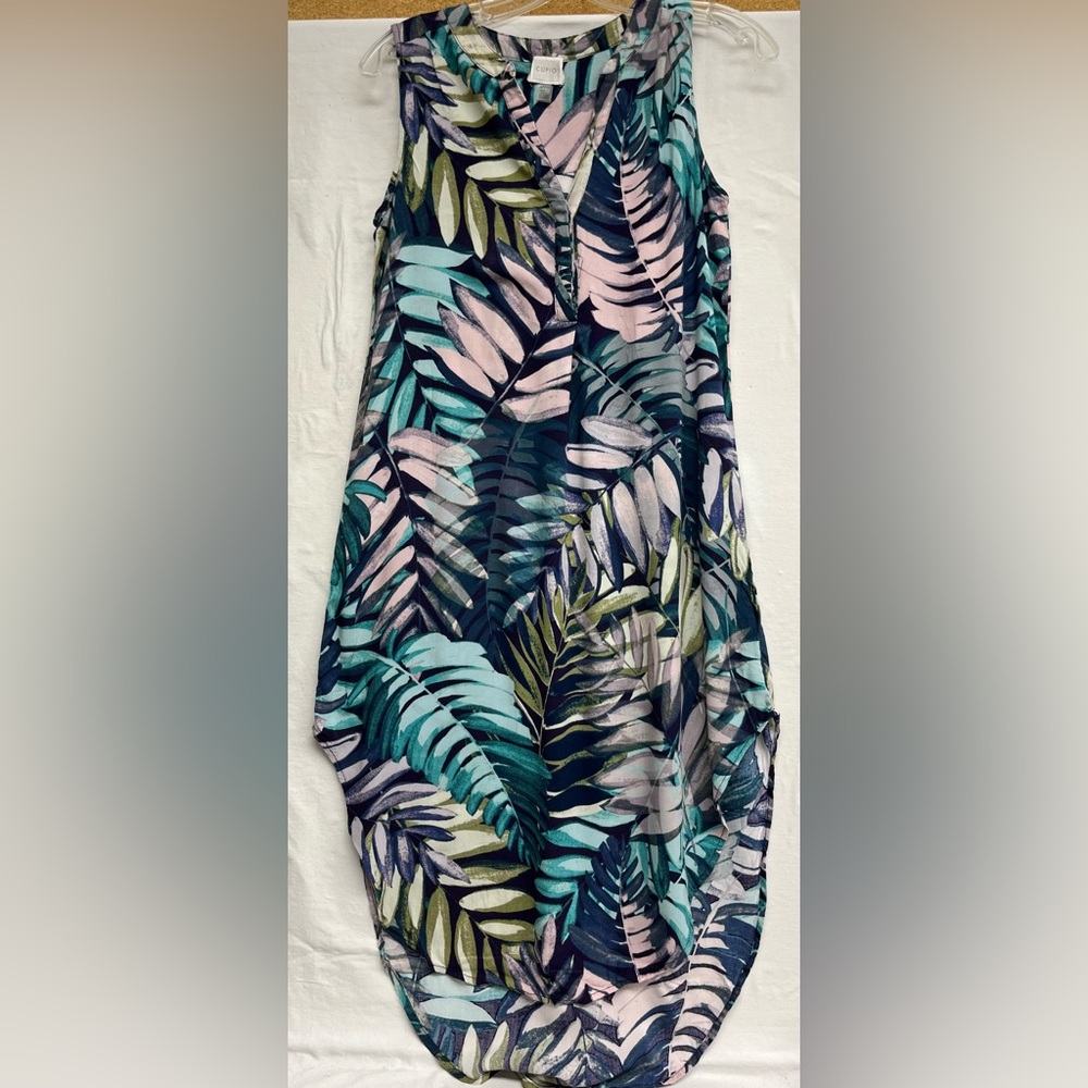 Resortwear, ‘Cupio’ Tropical Palm Leaf Print Sleeveless Dress Hi-Lo Hem, Beachy
